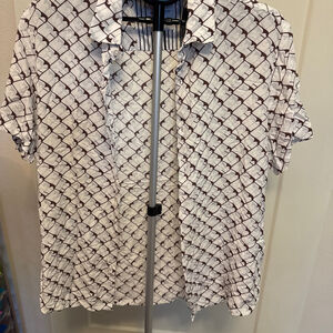 Men's Denim & Flower Ricky Singh White Brown Pattern Casual Button Down Shirt M